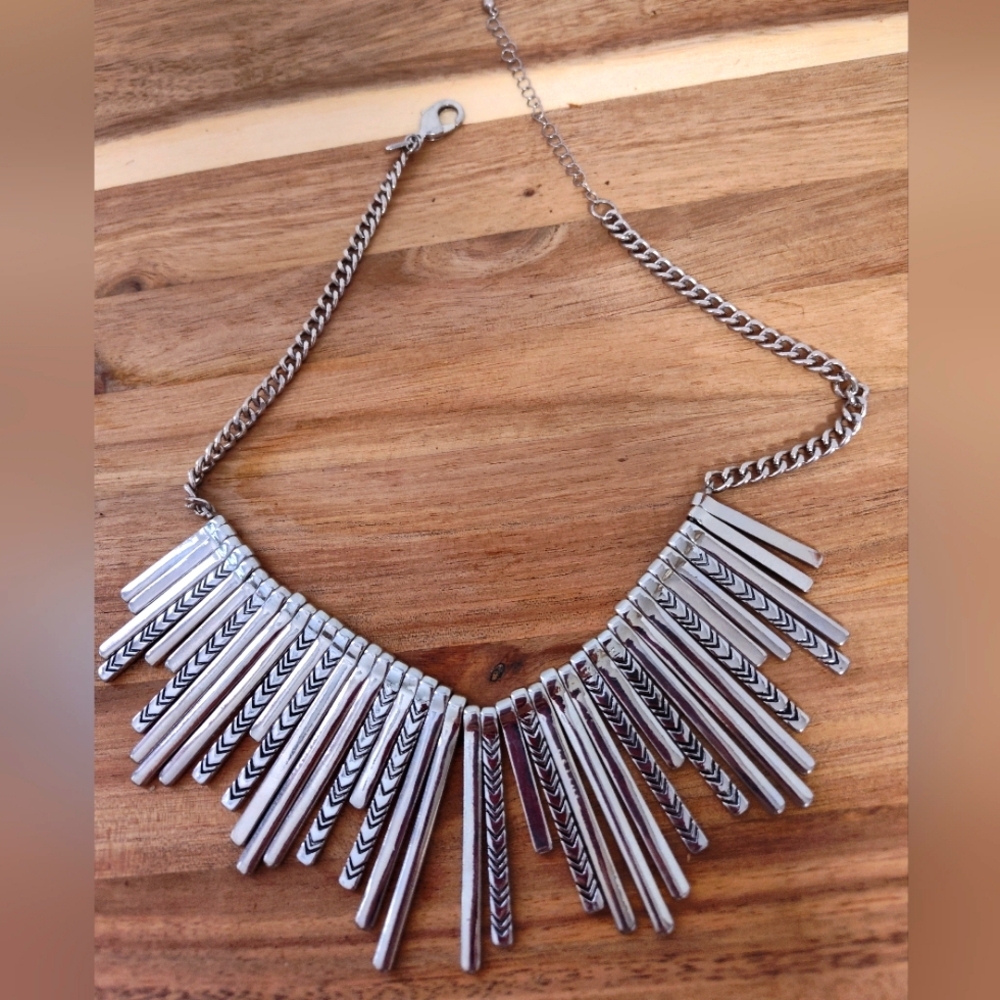 Vintage Park Lane Metal Silvery Bars Tribal Style Necklace Statement Piece